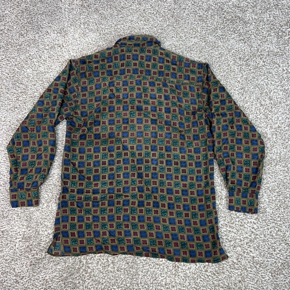Robert Stock Mens Shirt Medium Multicolor Silk Geometric Button Pocket Top Work - Picture 6 of 9